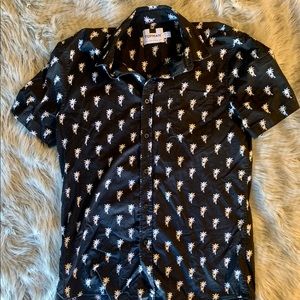 Topman Black & White Palm Tree Short sleeve Button Up